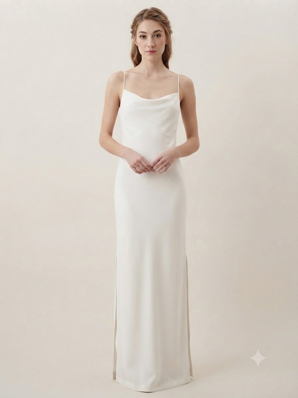 BHLDN Ivory Cowl-Neck Slip Maxi Dress